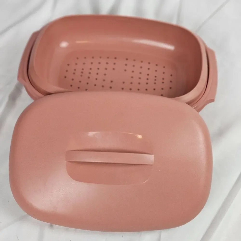Vtg Tupperware Oval Micro Steamer Rose Pink Mauve 6cup 3pc 1273 1274 1275